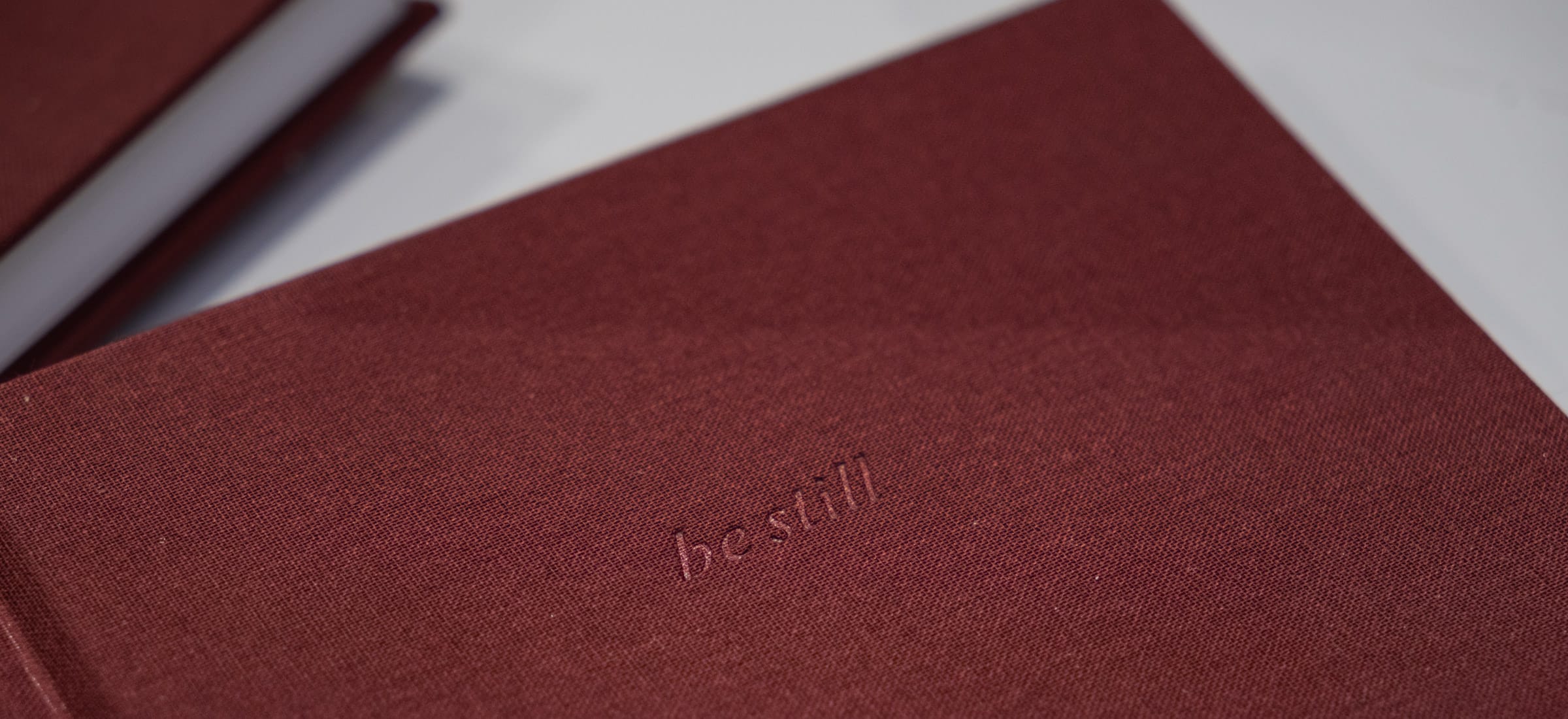 Home The blind debossed be still mark in the Bark cloth cover, photographed at the bindery
